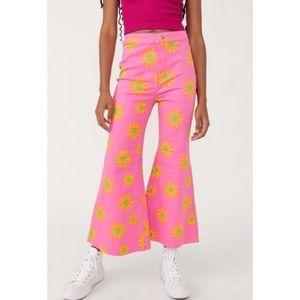 1. Free People Youthquake Printed Crop Flare Jeans in Lipstick Combo